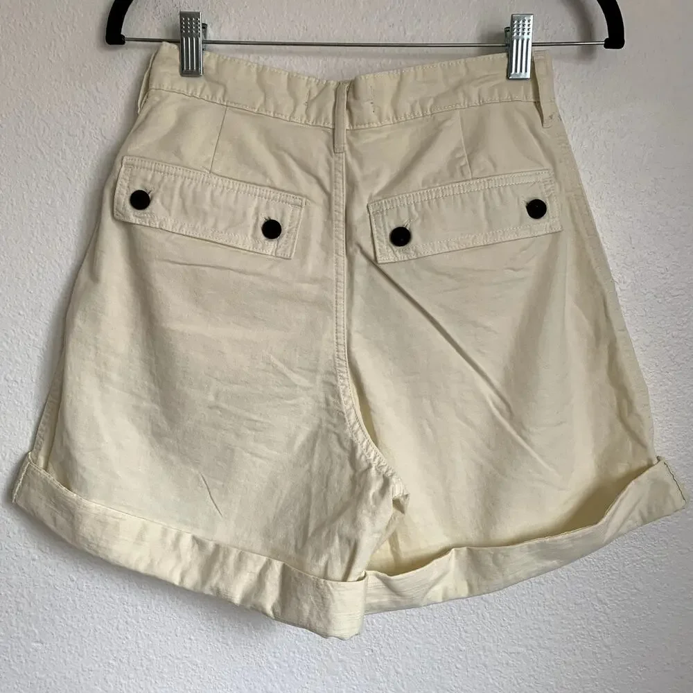 NWT‎ Everlane Sz 0 The Tourist High Waist Rolled Hem Shorts in Bone Ivory White
